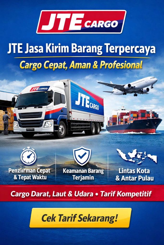 JTE Cargo adalah jasa kirim barang terpercaya untuk bisnis dan personal. Pengiriman antar kota dan pulau, aman, cepat, dan biaya transparan.